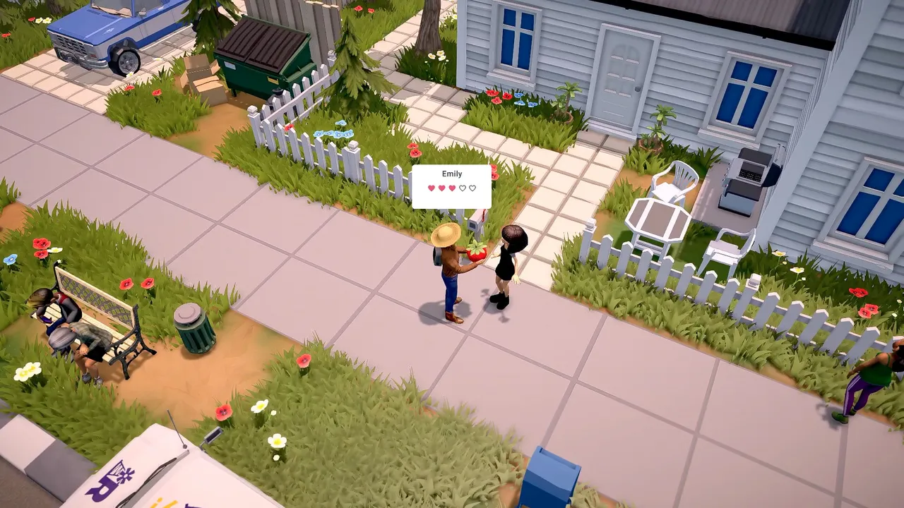 A cosy neighbourhood of houses and gardens in The Ranchers.